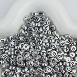 4x7mm antique silver acrylic alphabet letter beads for DIY handmade friendship bracelets jewelry.