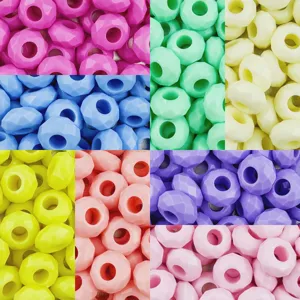 Perles d'abaque à grand trou facettées en acrylique 14mm bijoux de bracelet DIY