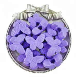 Detailed view of purple acrylic butterfly large hole beads, ideal for DIY handmade jewelry crafting.