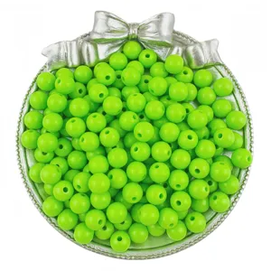 Green acrylic solid round beads bulk for DIY jewelry making and handmade accessories.