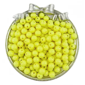 Yellow acrylic round beads loose beading charm for DIY handmade jewelry bracelet making.
