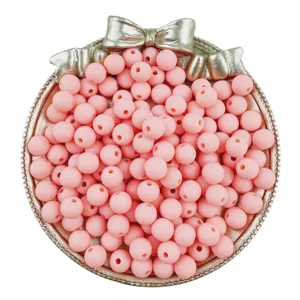 Matte pink acrylic round beads straight hole loose beads DIY jewelry accessories detail view