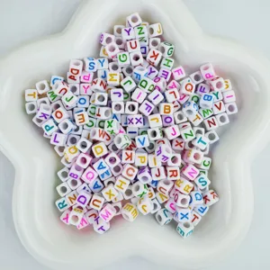 6x6mm acrylic letter beads, white square alphabet beads for DIY jewelry making crafts.