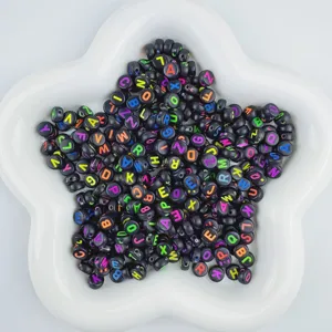 Black acrylic letter beads 4x7mm colorful alphabet loose beads for DIY handmade friendship jewelry.