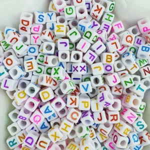 6x6mm acrylic square alphabet letter beads for DIY handmade jewelry crafting and beading projects.