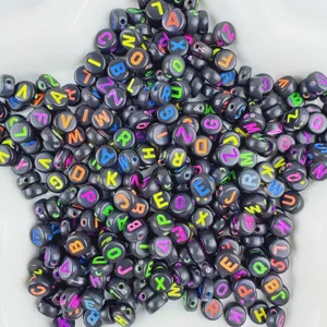 4x7mm black acrylic alphabet letter beads for DIY friendship bracelets and jewelry making.