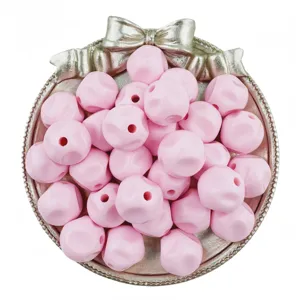 16mm pink acrylic fig loose beads, irregular faceted design for DIY handmade jewelry crafts.