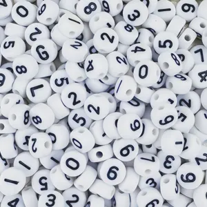 Cuentas Sueltas Redondas Planas De Números De Acrílico Blanco Letras Negras Para Fabricación De Joyas Pulsera De La Amistad DIY