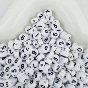 Cuentas de acrilico con numeros 4x7mm cifras negras espaciadores para pulseras DIY