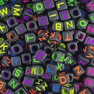Acrylic Square Letter Beads Black Base Colorful Alphabet Loose Beads For DIY Jewelry Making And Craft