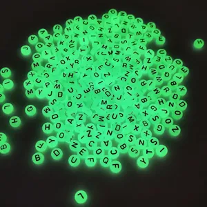 Glow in the dark letter beads 4x7mm acrylic alphabet beads detail shot handmade DIY