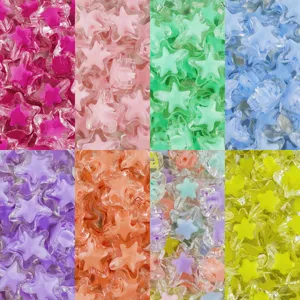15mm acrylic star beads bulk for DIY jewelry making, bracelets, and handmade crafts.
