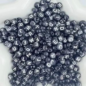 Acrylic English letter beads black background white letters DIY jewelry making accessories