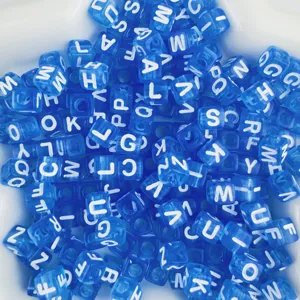 Blue acrylic alphabet letter cube beads 7x7mm loose square beads for DIY jewelry making