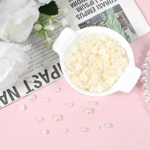 Demi-perles à dos plat, perles imitation ABS tailles mélangées pour loisirs créatifs DIY.