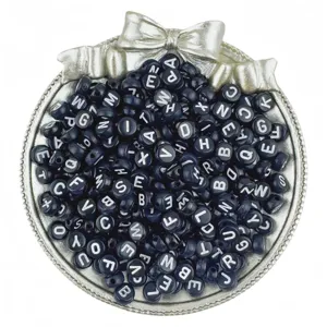 4x7mm Acrylic Black Letter Beads White Alphabet Loose Beads for DIY Bracelet Making