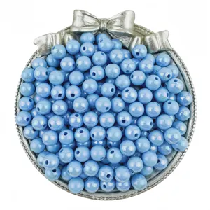 Detail shot of light blue acrylic AB magical color round beads for DIY jewelry and handmade bracelets.