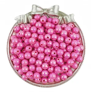 Detailed view of 6mm 8mm acrylic magic AB color round beads, perfect for DIY handmade bracelets.