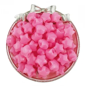 14mm pink acrylic jelly star beads, large hole loose charms for handmade DIY jewelry bracelets making.