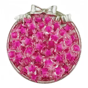Acrylic star bead detail shot, pink transparent 15mm pentagram charm for DIY jewelry making.