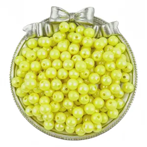 Yellow acrylic iridescent round beads AB color loose beads for DIY handmade bracelet jewelry making accessories.