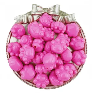 18x16mm Pink Acrylic Cat Paw Beads DIY Loose Beads with Horizontal Hole for Jewelry Making