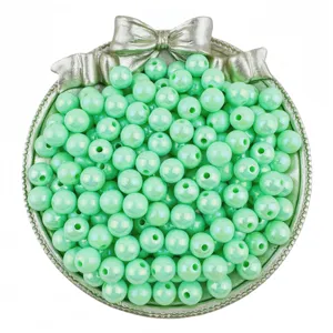 Mint green acrylic beads iridescent loose round beads for handmade DIY jewelry making and bracelets.