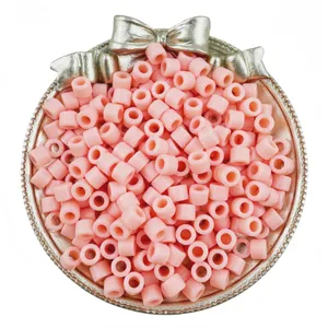 Acrylic barrel beads 6x5mm pink cylindrical craft beads for DIY bracelets and hair braids detail view