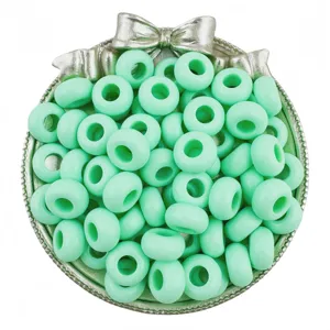 Mint green 13mm acrylic large hole beads wheel shape loose beads for DIY bracelet jewelry making.