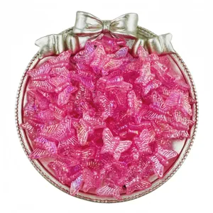 Perline di farfalla in acrilico rosa per gioielli fai da te, perline trasparenti 16x13mm.