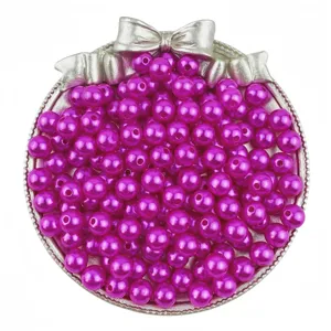 Magenta ABS imitation pearls round loose beads with silver bow tray for DIY jewelry making.