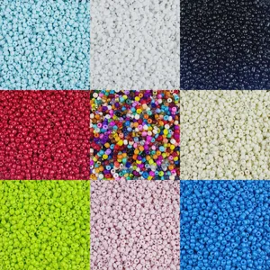 Close-up detail of colorful glass seed beads in a 9-grid layout, perfect for DIY jewelry making.