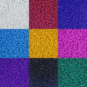 Multi-color glass seed beads set, 3x3 grid display, ideal for DIY handmade jewelry crafting.
