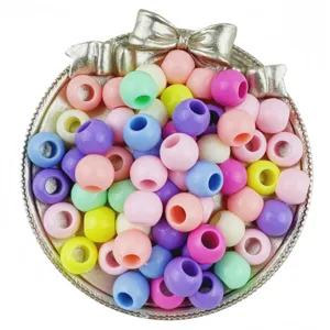 Colorful acrylic large hole beads detail shot, smooth round DIY craft bracelet accessories.