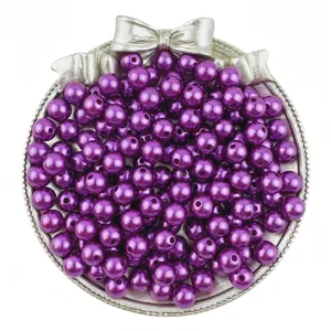 Purple imitation pearl loose beads detail, 3-12mm round DIY jewelry making accessories.