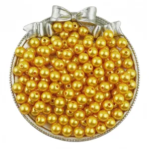 ABS imitation pearl beads gold loose round beads for handmade DIY bracelet jewelry making accessories