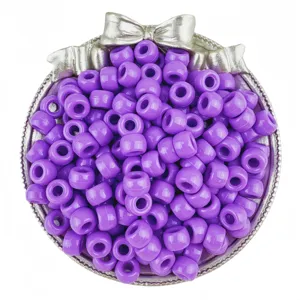 Purple barrel pony beads 6x9mm large hole craft beads DIY jewelry hair braiding accessories