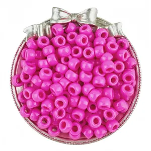 6x9mm plastic pony beads bright pink barrel large hole beads for hair braiding DIY jewelry making.