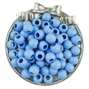 Light blue acrylic large hole round loose beads for DIY handmade jewelry bracelet making.