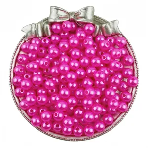 Hot pink ABS imitation pearl beads macro detail shot, glossy round DIY jewelry making accessories