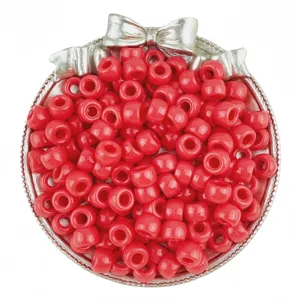 6x9mm red plastic pony beads, large hole barrel beads for hair braiding and DIY jewelry crafts.