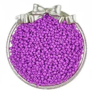 Glass seed beads for DIY jewelry making, small solid purple beads in silver tray accessory.