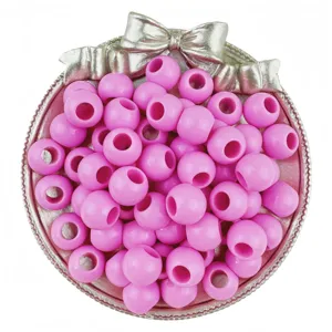 Pink acrylic large hole round beads close up view for DIY jewelry making items.