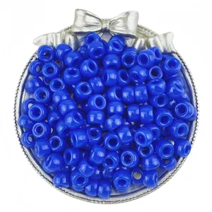 Blue pony beads 6x9mm large hole barrel beads for hair braiding and DIY jewelry crafts