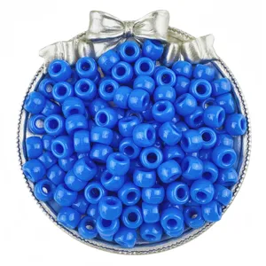 Blue pony beads 6x9mm large hole barrel beads for hair braiding DIY jewelry making detail