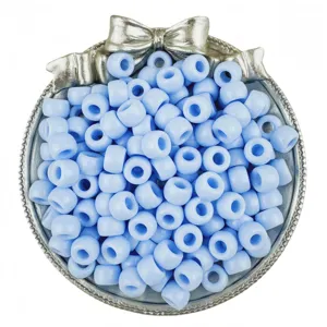 Light blue 6x9mm pony beads large hole barrel beads for DIY hair braiding and jewelry making crafts