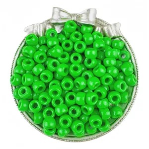 6x9mm green barrel pony beads, large hole craft beads for hair braiding and DIY jewelry accessories.