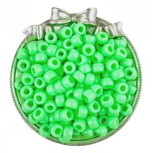 Green 6x9mm pony beads bulk for hair braiding, DIY jewelry making and craft accessories.