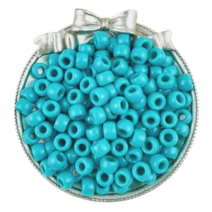 Turquoise blue pony beads 6x9mm large hole barrel beads for DIY hair braiding and jewelry crafts.