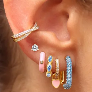 Orecchini a Bottone in Rame con Strass e Smalto da Donna Clip per Orecchie Combinazione Orecchini Gioielli per Appuntamenti Quotidiani Decorazioni Donna